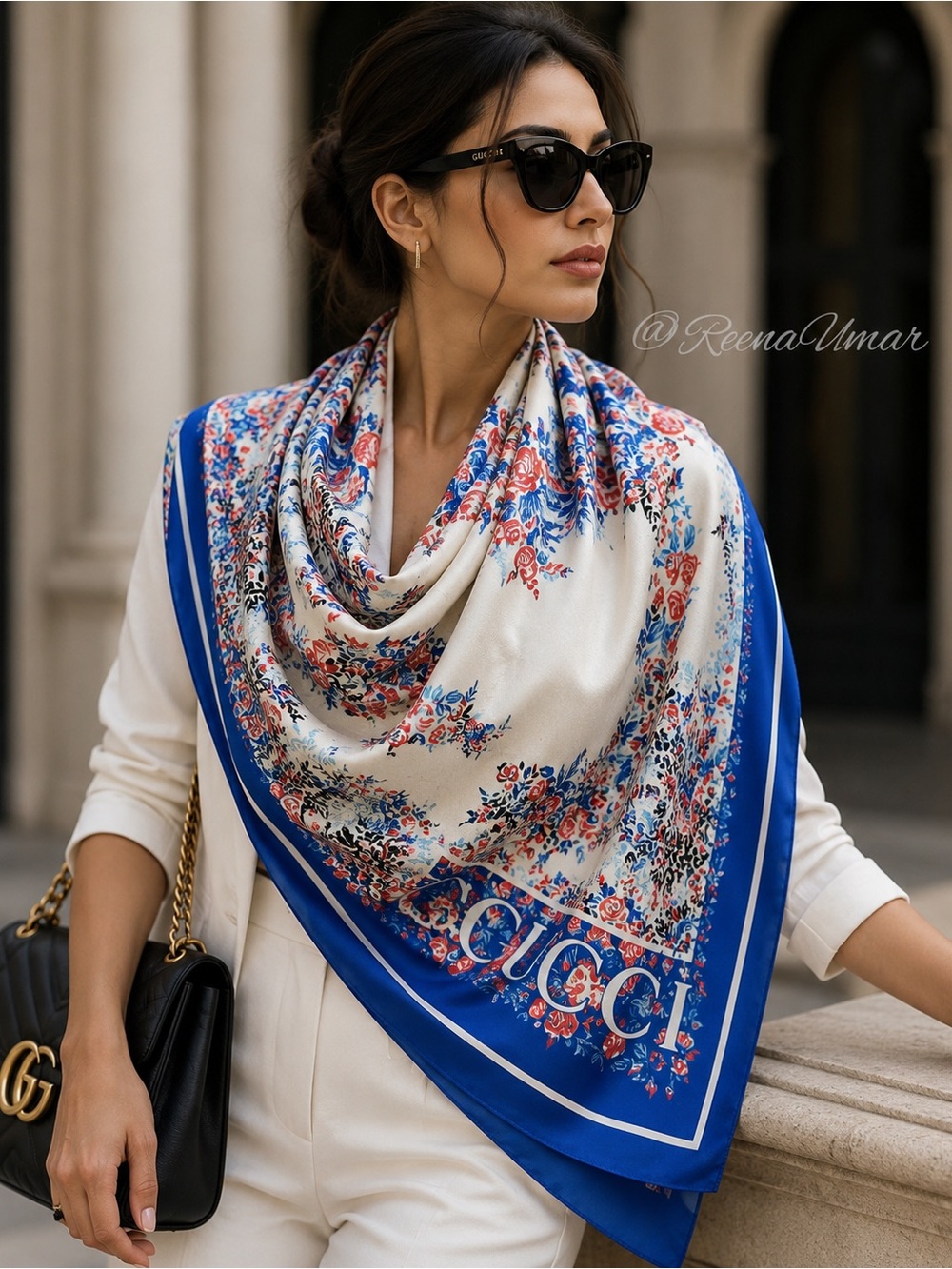 100% Silk Floral Square Scarf Hand-Rolled Hem 34” x 34” NWT